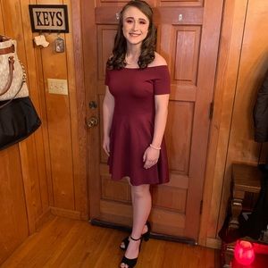 Off the shoulder high low skater dress